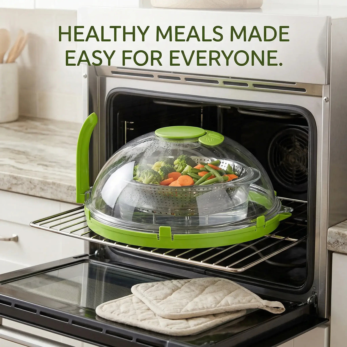 Clear Microwave Splatter Cover with Steamer Basket & Steam Vent Lid